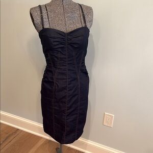Cache Navy Strapless Dress with Gold Stiching
